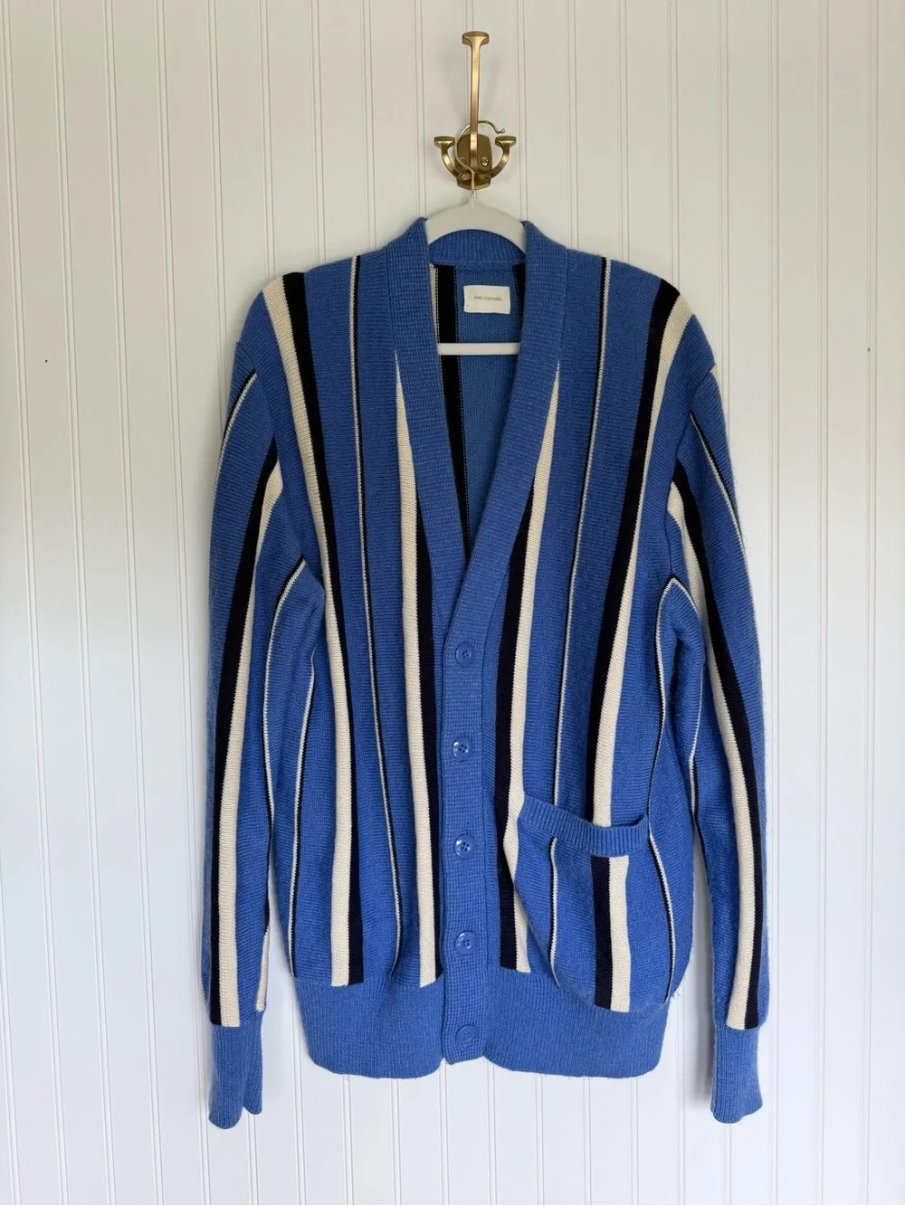 Aimé Leon Dore Striped Cardigan L Blue Cream Navy Wool Mohair Cotton Blend ALD